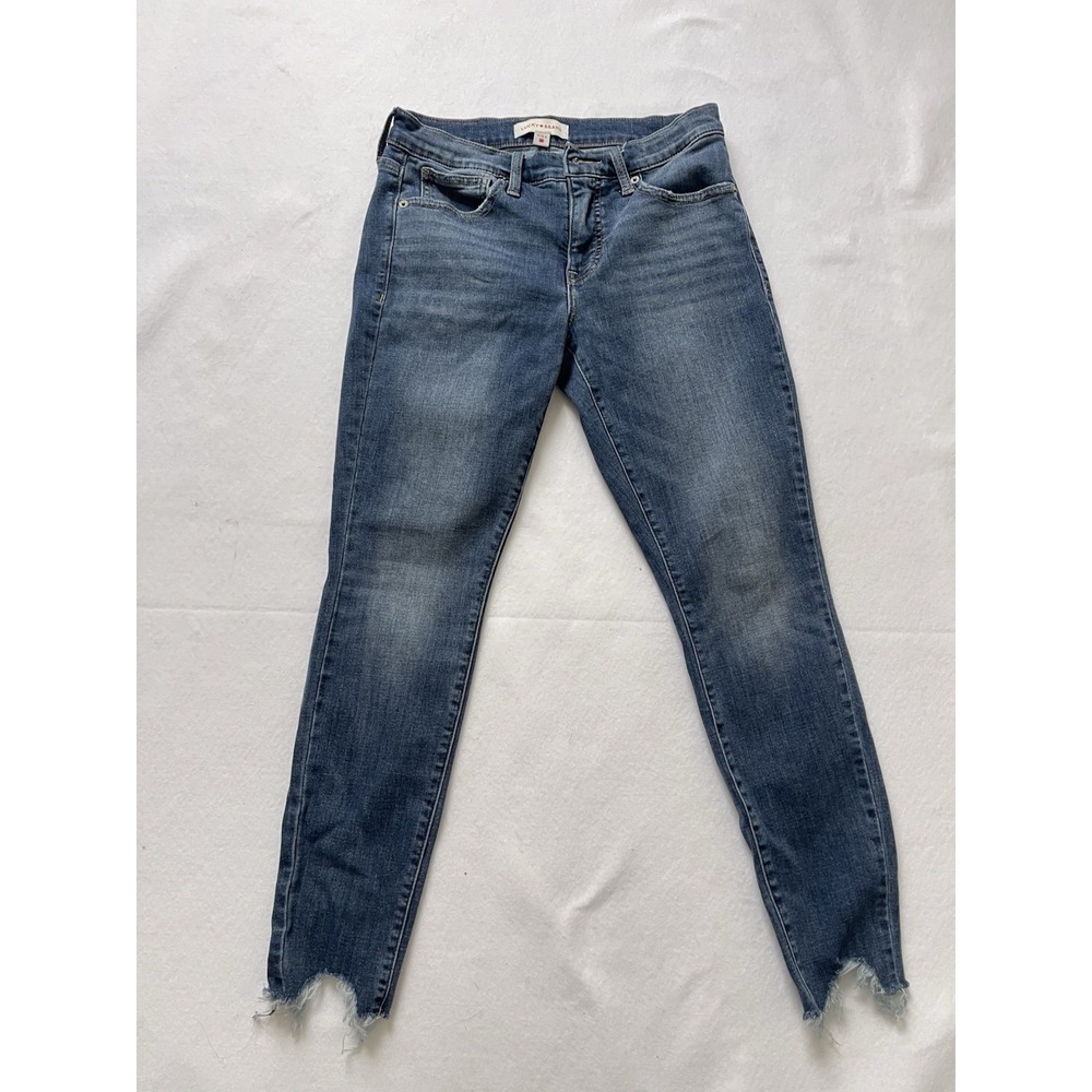 Lucky Brand Women's Skinny Jeans‎ Blue Denim Fringe Hem Stretch Medium Wash